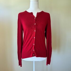 Ann Taylor Factory Women's Red Long Sleeve Button Up Sweater Cardigan